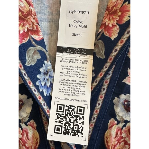 Dalia MacPhee Floral Maxi Dress Belted Button Front Sz Large NEW $250 Navy - Picture 11 of 13